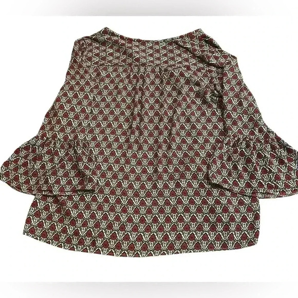 Loft Red and Blue Patterned Quarter  Bell Sleeve Blouse Size S - Picture 4 of 4